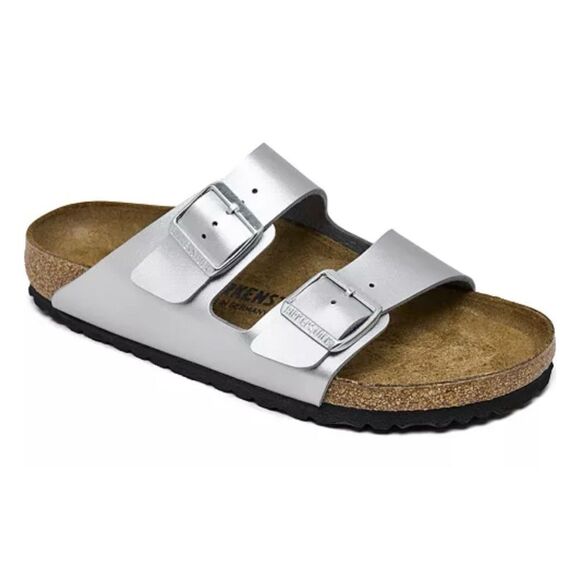 Birkenstock Soft Footbed Arizona Sandal in Metallic Silver Size 42 / 11 - Picture 1 of 7